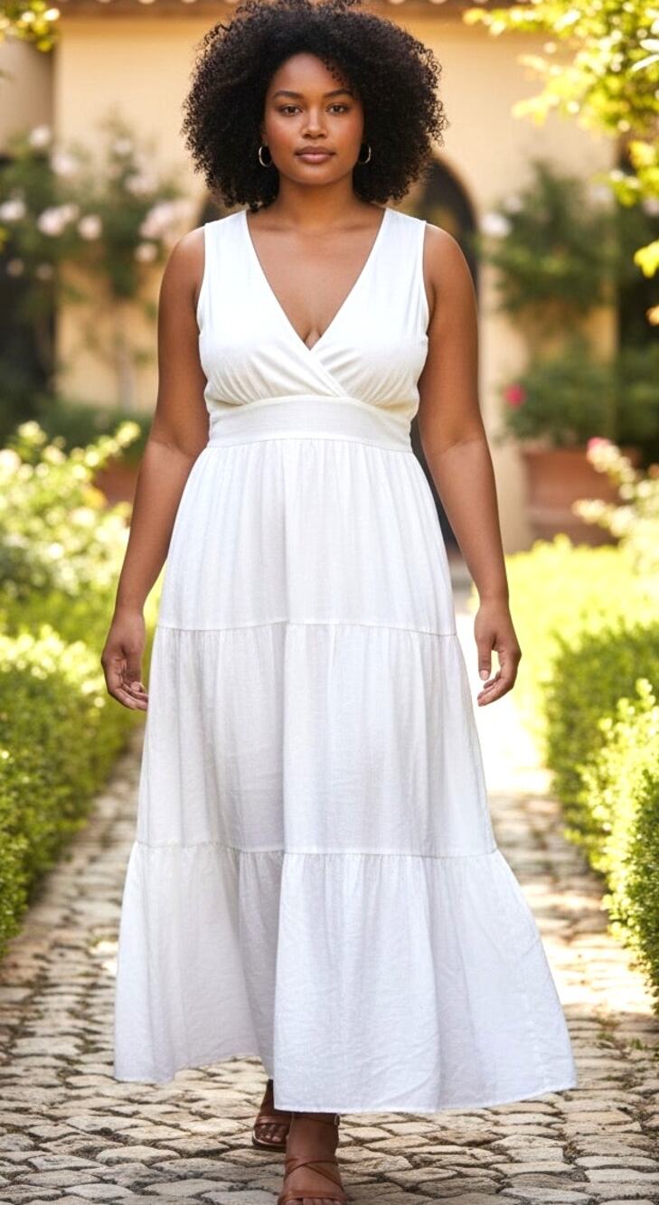 Lauren Ralph Lauren Linen Sleeveless Tiered Maxi Dress White Flowy Beachy Sz 16